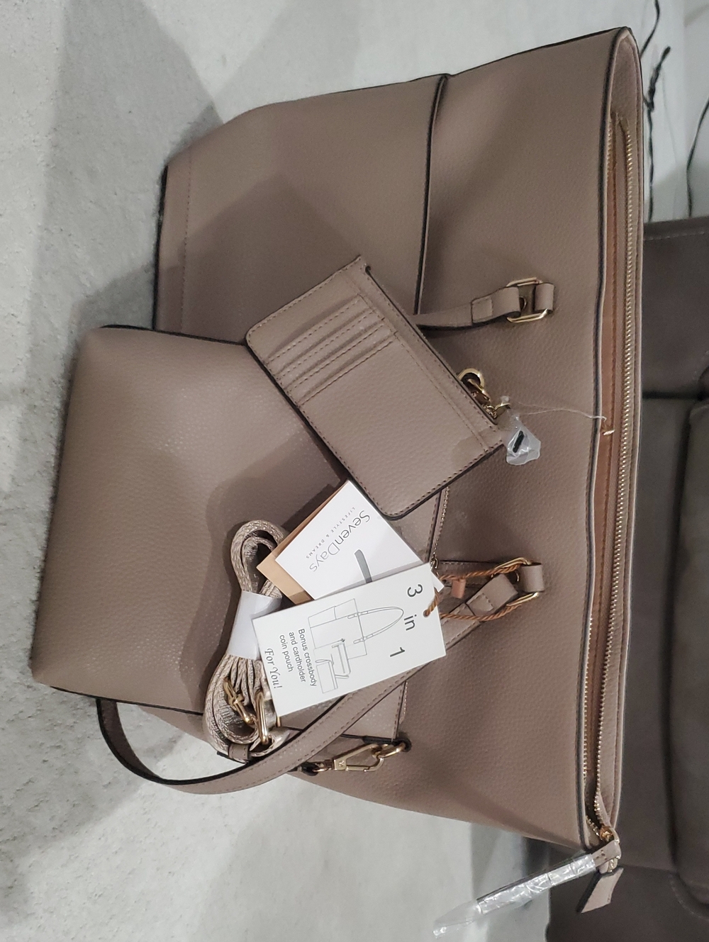 Seven7 Taupe Pebbled Tote with Card Holder and Crossbody
